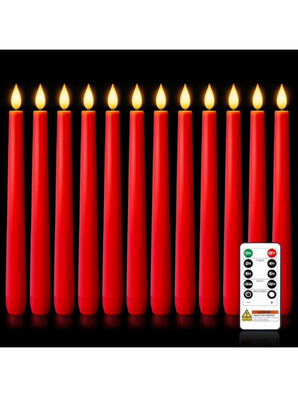 12 Pcs Flameless Taper Candles with Remote - LED Flickering Candlesticks, 9.6
